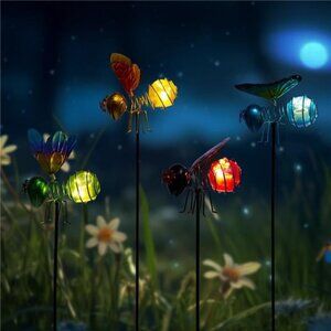 Insects Solar Garden Lights, 22.4" H Butterfly & Bee & Dragonfly & Ladybug